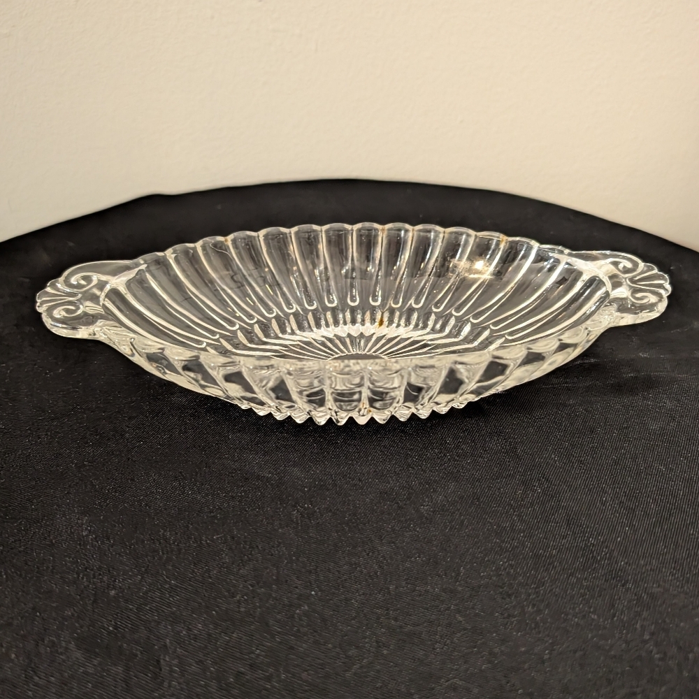 Vintage Clear Glass Candy Relish‎ Dish Handles Oval 8x4